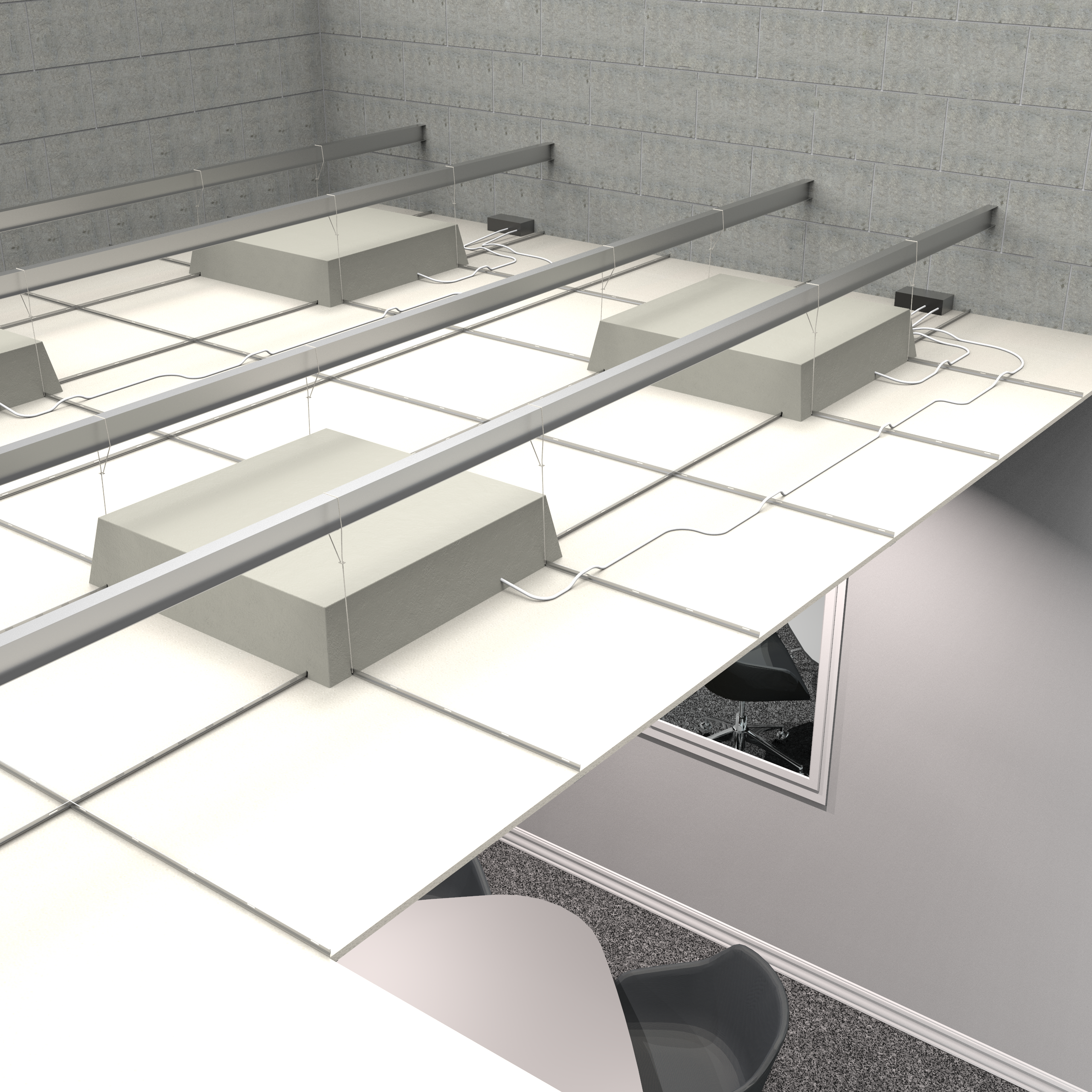 quattro copriplafoniere montate su un controsoffitto