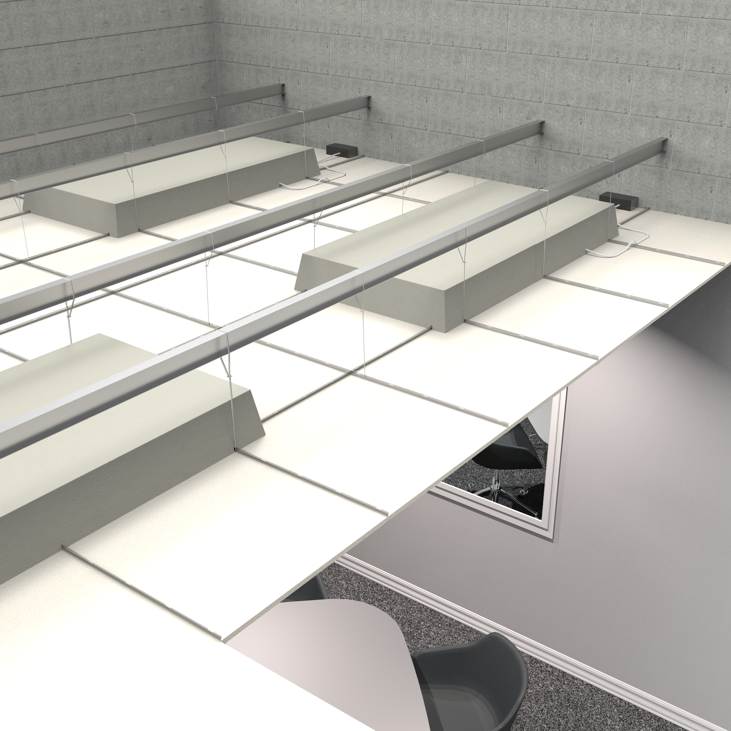 quattro copriplafoniere montate su un controsoffitto