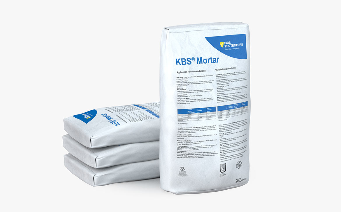 sacchi che contengono malta sigillante per proteggere aperture dagli incendi